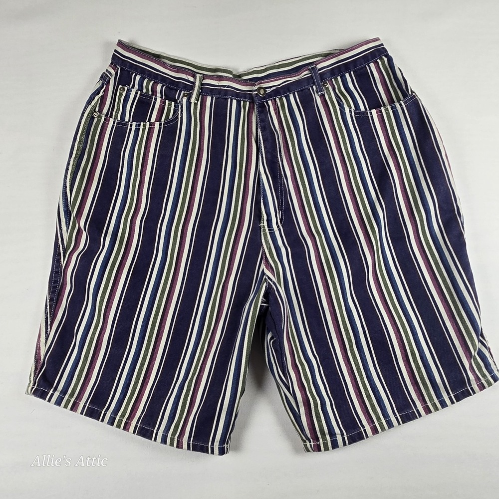 90s Mens Multicolored Striped Purple Green Vintage Shorts Stefano Cotton 38 26